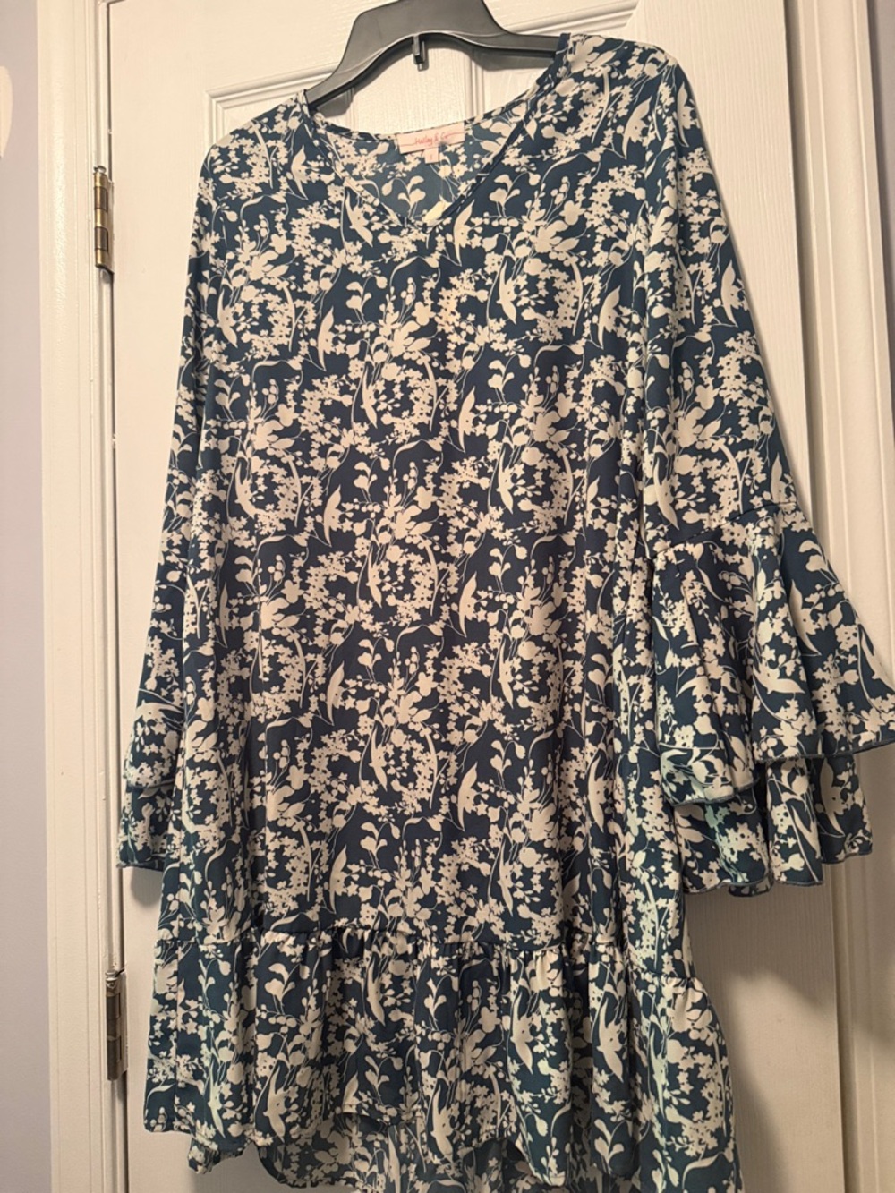 Floral High-Low Dress in Teal and White
